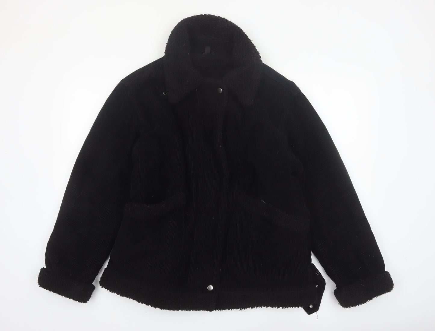 Topshop Womens Black Size 8 Shearling Lined Corduroy Jacket