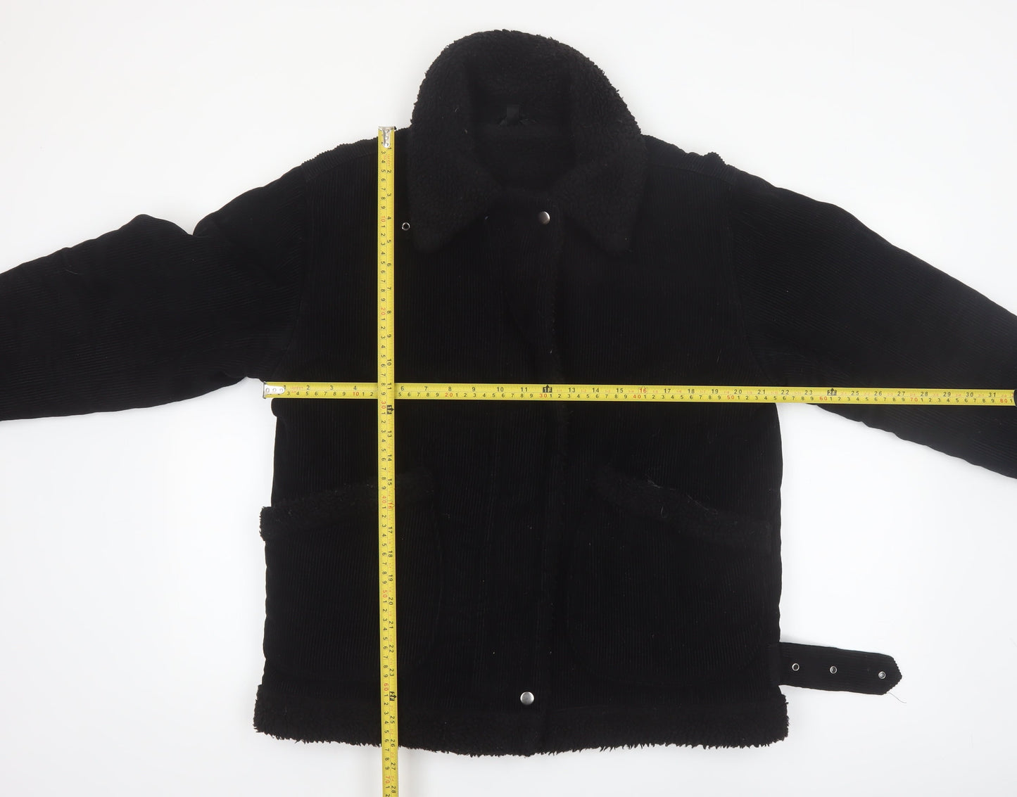 Topshop Womens Black Size 8 Shearling Lined Corduroy Jacket
