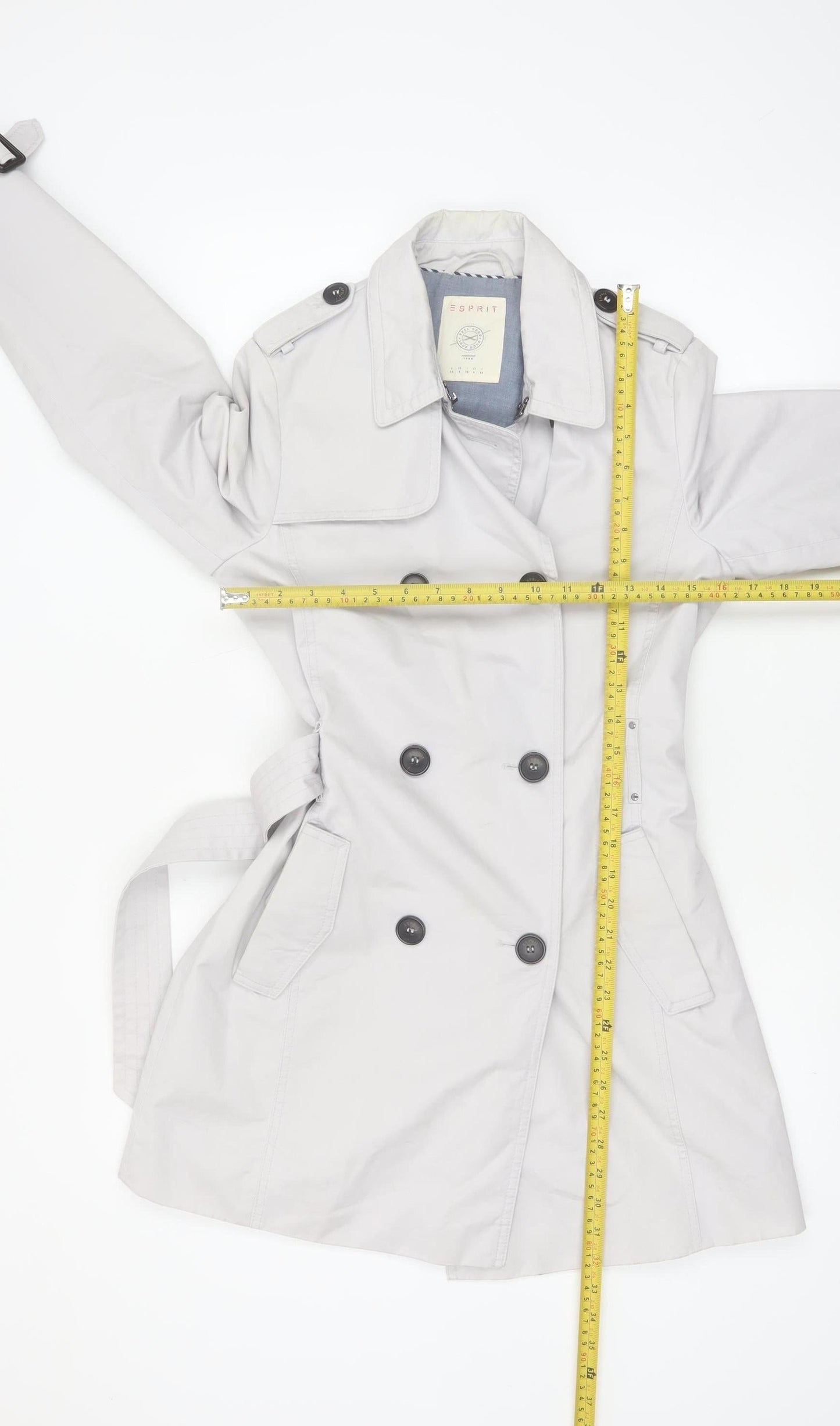 Esprit Women's Beige Trench Coat Size 8 Belted Classic Mid-Length