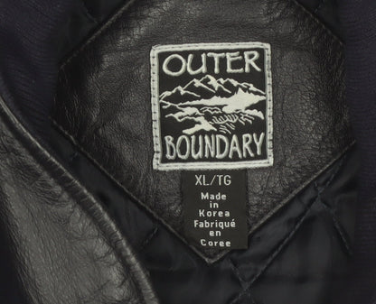 Outer Boundary Men's Navy Wool Leather Varsity Jacket XL