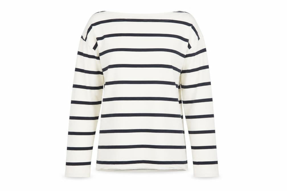 Zara Women White Striped Boat Neck Long Sleeve Pullover Size 8