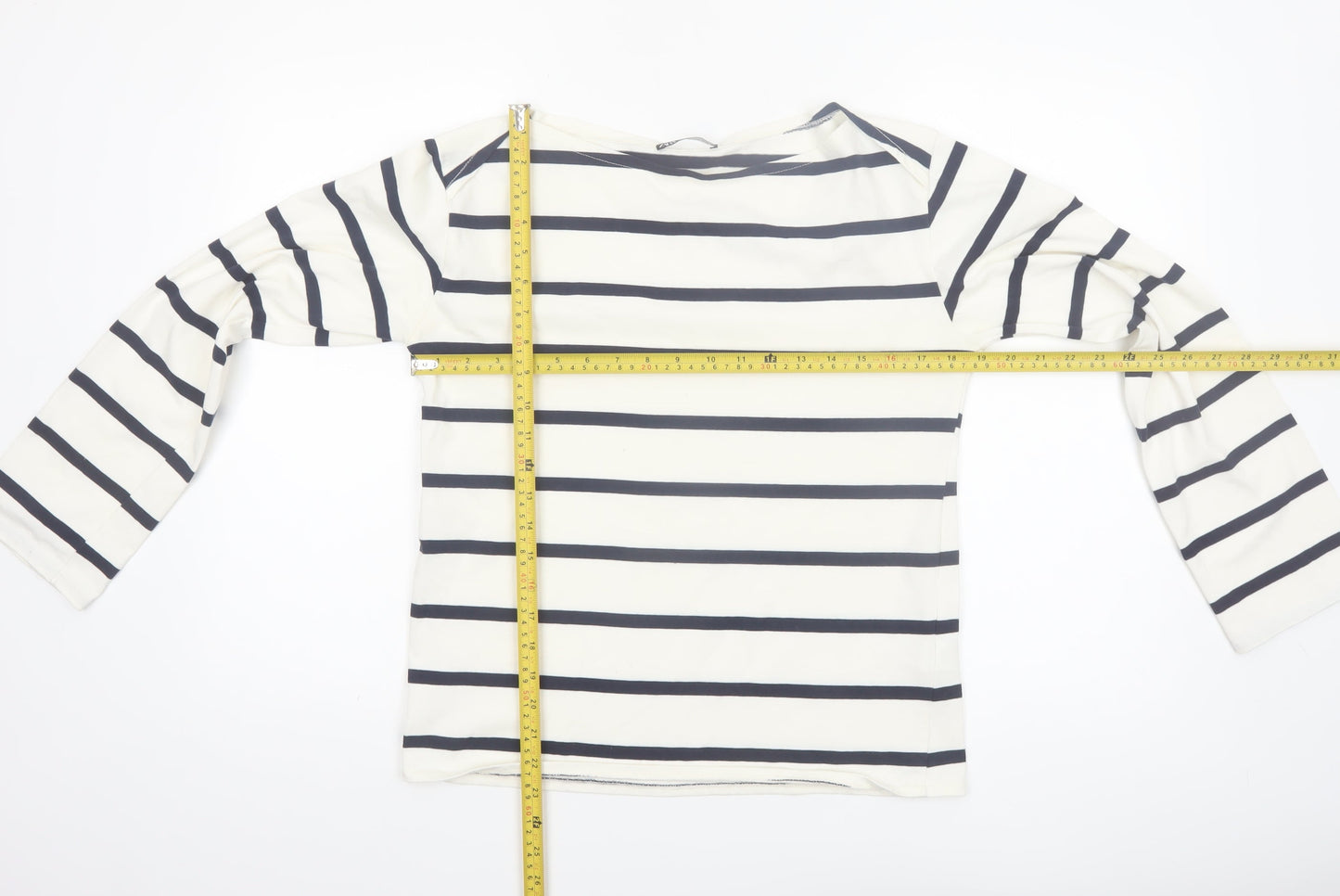 Zara Women White Striped Boat Neck Long Sleeve Pullover Size 8