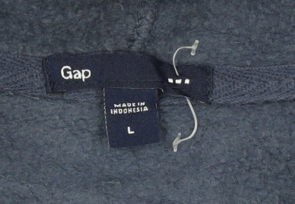 GAP Mens Blue Pullover Hoodie L Fleece Logo Sweatshirt