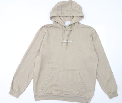 Adidas Mens Beige Hoodie Large Pullover Cotton Blend Classic Style