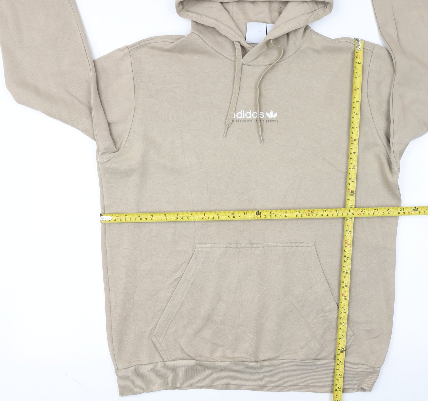 Adidas Mens Beige Hoodie Large Pullover Cotton Blend Classic Style