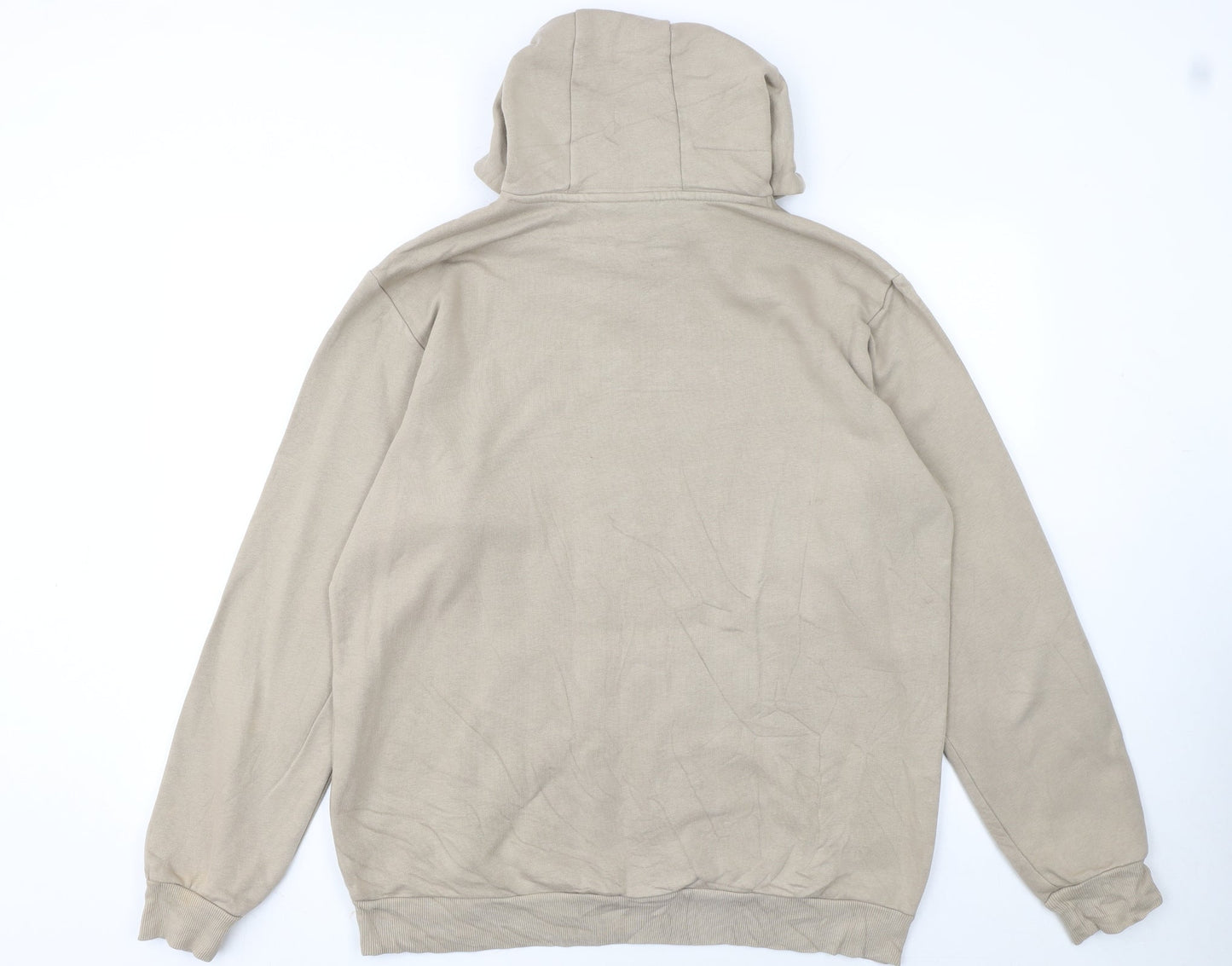 Adidas Mens Beige Hoodie Large Pullover Cotton Blend Classic Style