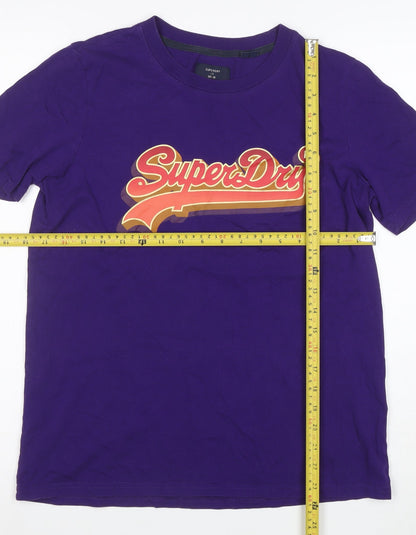 Superdry Womens Purple Logo T-Shirt UK 8 Short Sleeve Cotton Top