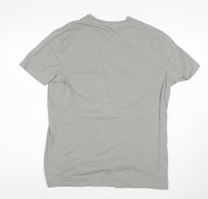 AllSaints Men Grey Cotton Crew Neck Short Sleeve T-Shirt Size M