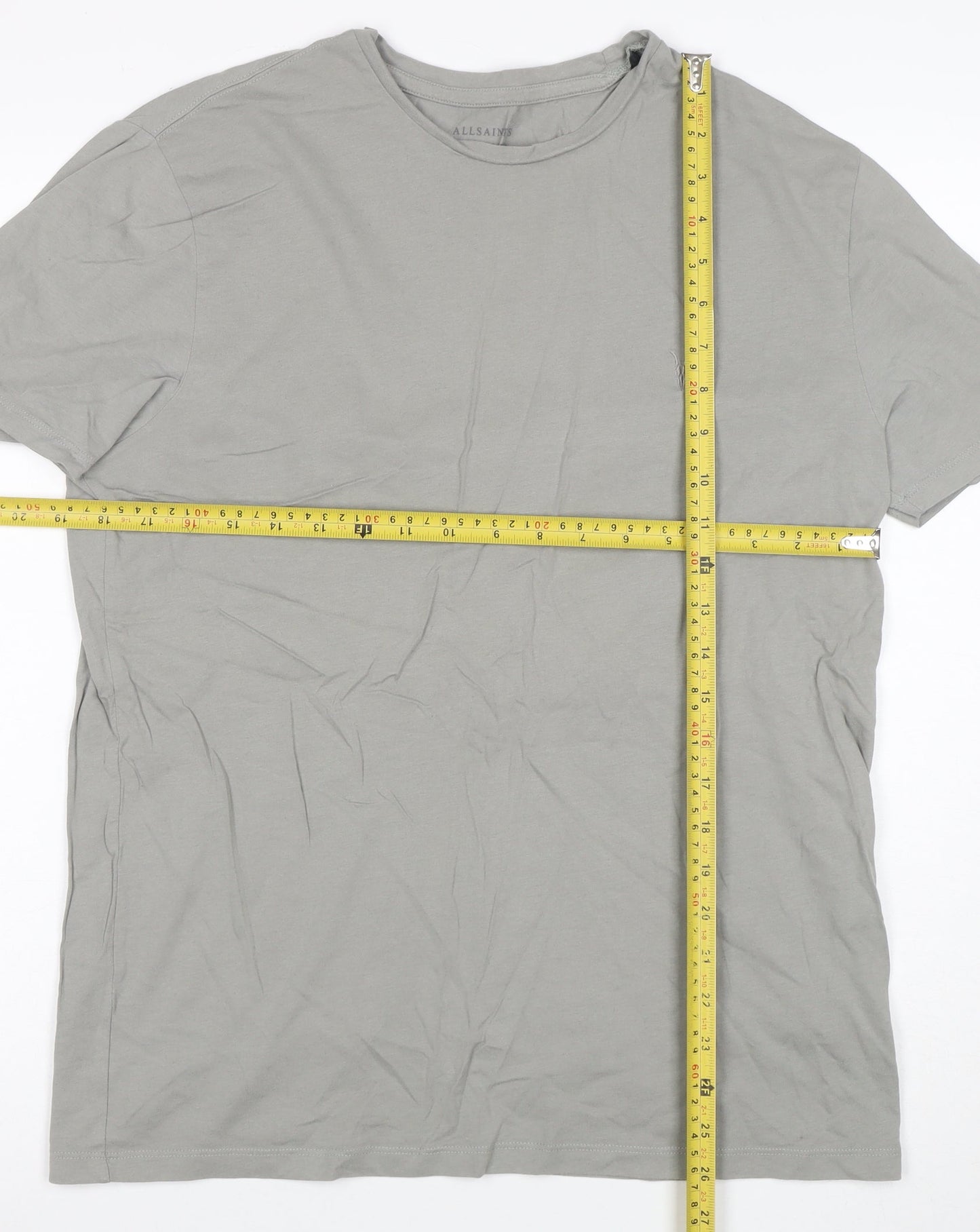 AllSaints Men Grey Cotton Crew Neck Short Sleeve T-Shirt Size M
