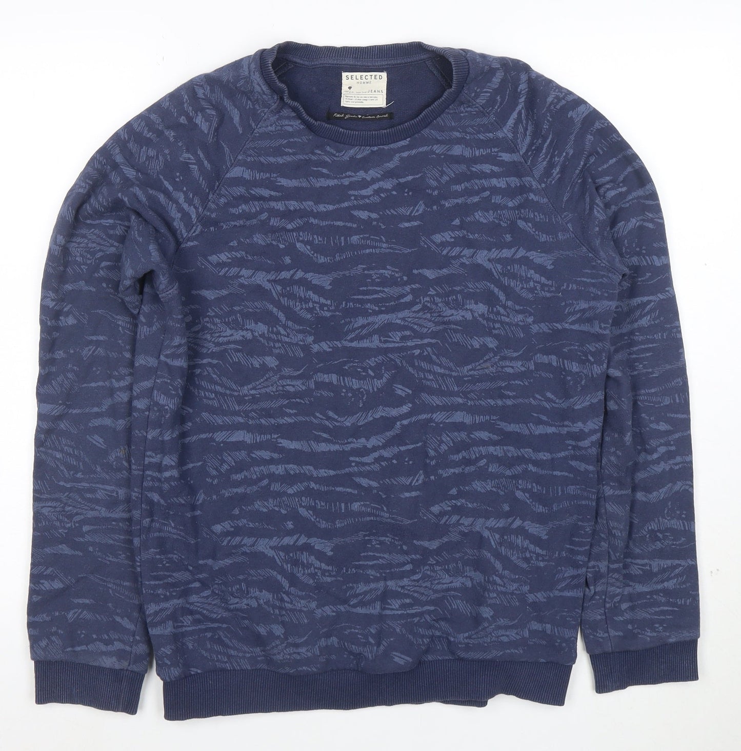 Selected Homme Men’s Blue Crew Neck Cotton Blend Sweatshirt M