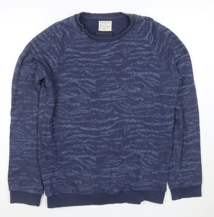 Selected Homme Men’s Blue Crew Neck Cotton Blend Sweatshirt M
