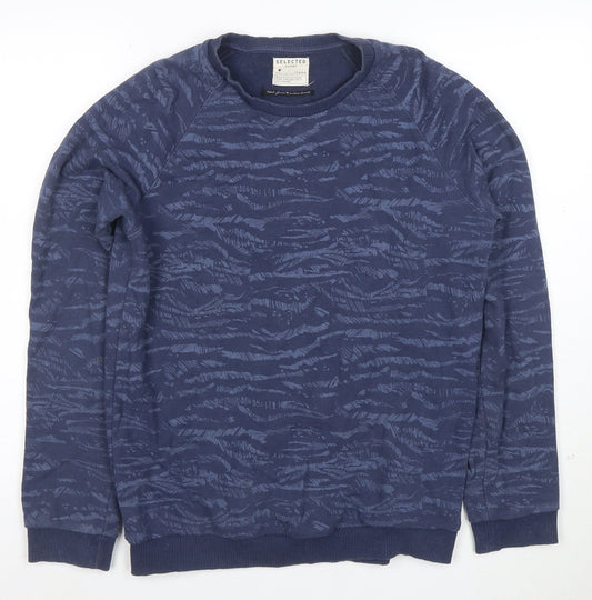 Selected Homme Men’s Blue Crew Neck Cotton Blend Sweatshirt M