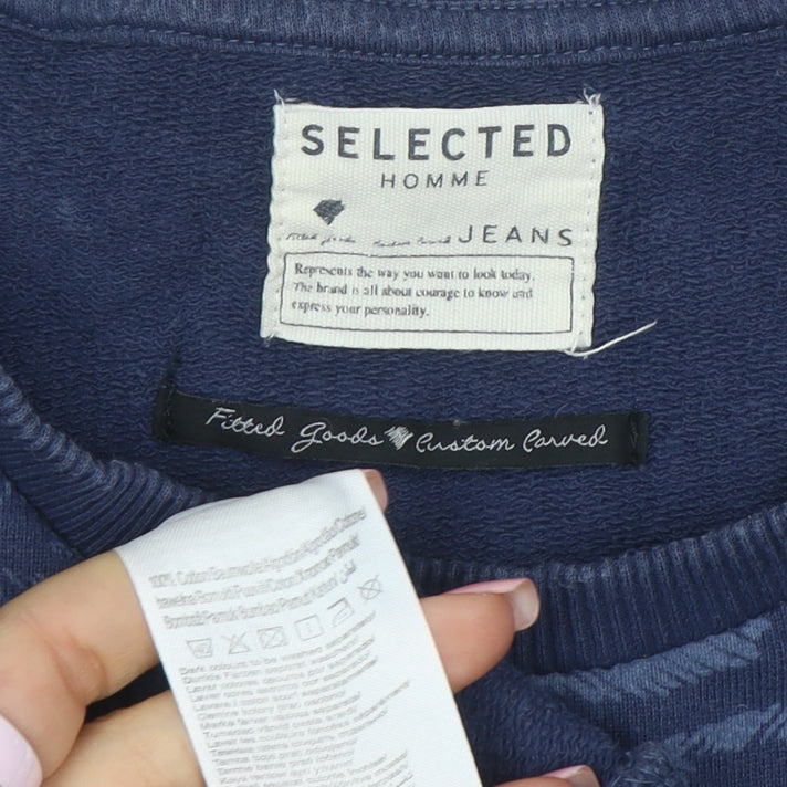 Selected Homme Men’s Blue Crew Neck Cotton Blend Sweatshirt M