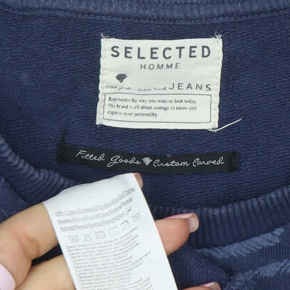 Selected Homme Men’s Blue Crew Neck Cotton Blend Sweatshirt M