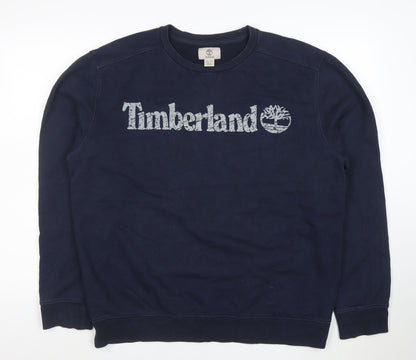 Timberland Men's Blue XL Crew Neck Logo Sweatshirt Pullover