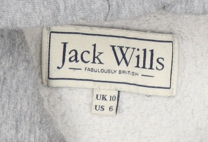 Jack Wills Womens Grey Hoodie UK 10 Pullover Logo Cotton Blend