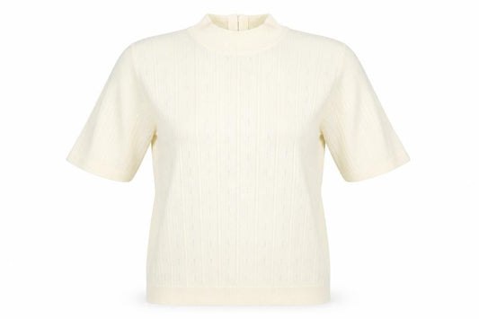 Alfred Dunner Women's Ivory Petite Mock Neck Short Sleeve Jumper L