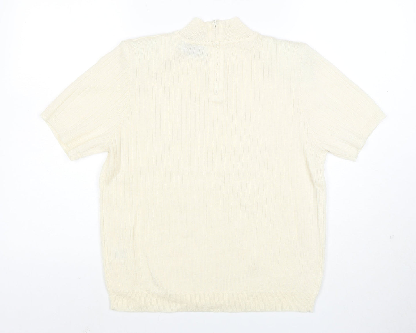 Alfred Dunner Women's Ivory Petite Mock Neck Short Sleeve Jumper L