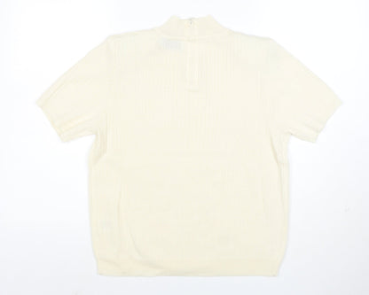 Alfred Dunner Women's Ivory Petite Mock Neck Short Sleeve Jumper L