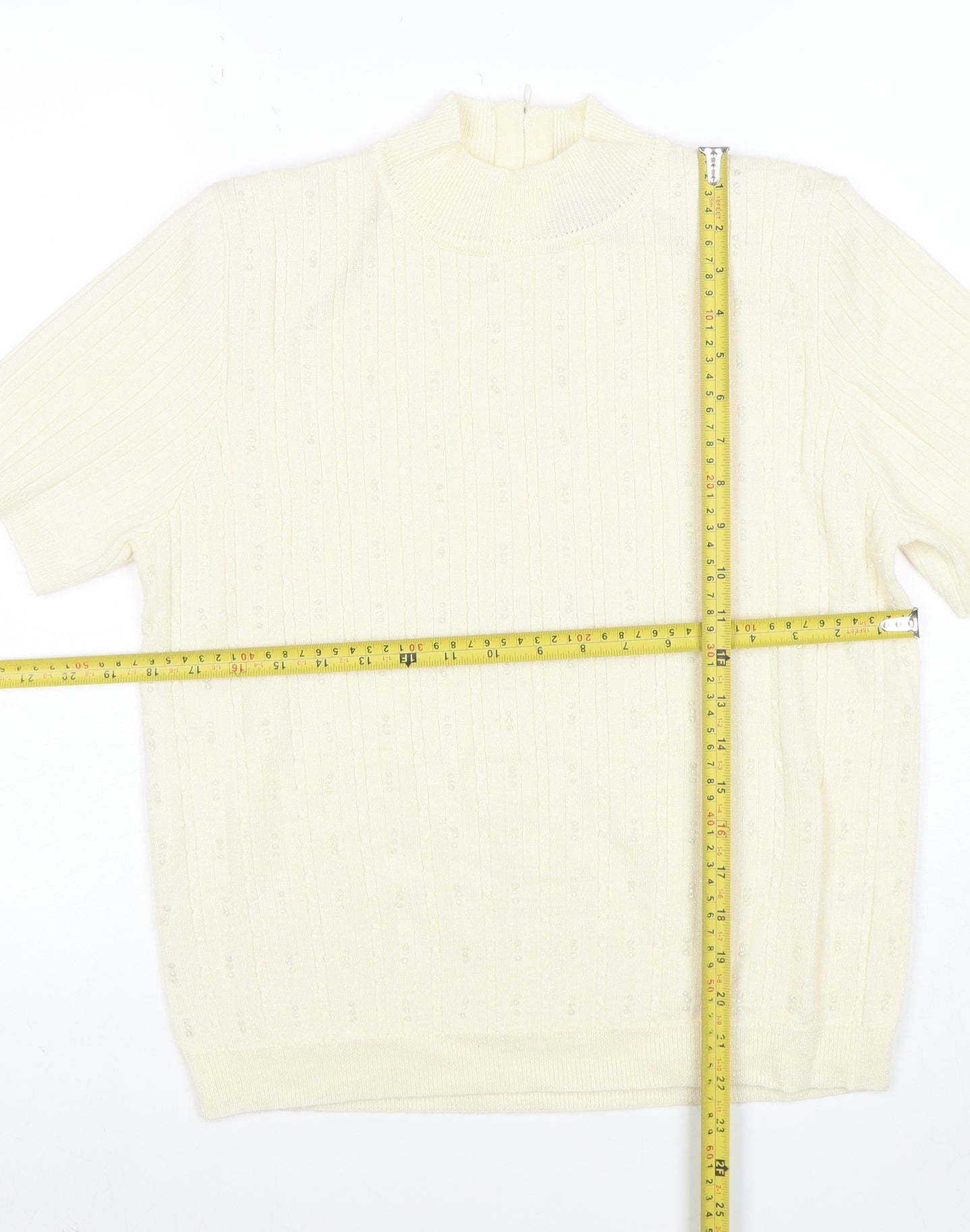 Alfred Dunner Women's Ivory Petite Mock Neck Short Sleeve Jumper L