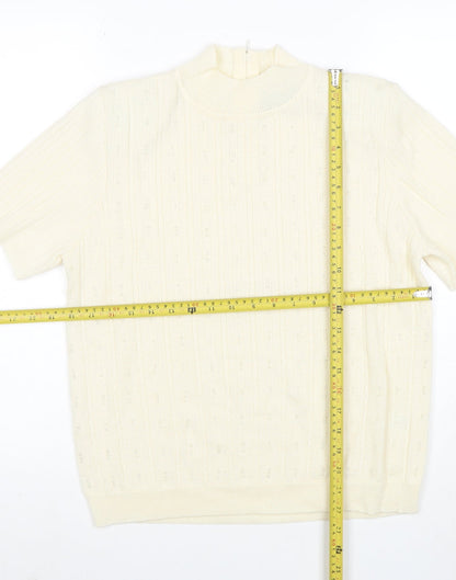 Alfred Dunner Women's Ivory Petite Mock Neck Short Sleeve Jumper L