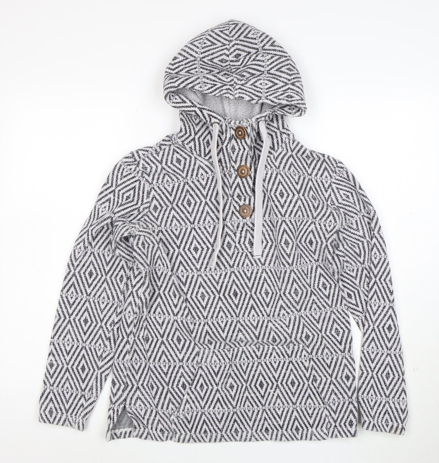 Fat Face Womens Grey Geometric Hoodie Size M Cotton Blend