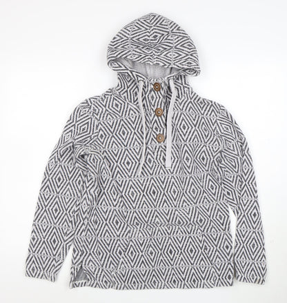 Fat Face Womens Grey Geometric Hoodie Size M Cotton Blend