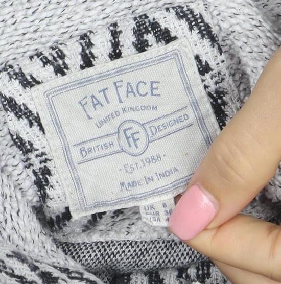 Fat Face Womens Grey Geometric Hoodie Size M Cotton Blend