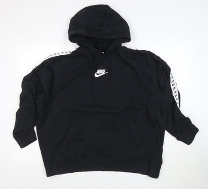Nike Womens Black Hooded Pullover Sweatshirt XL Logo Tape Detail