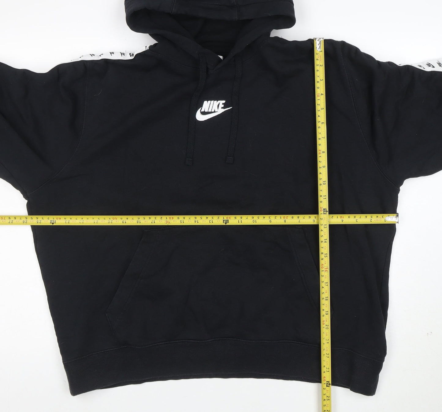Nike Womens Black Hooded Pullover Sweatshirt XL Logo Tape Detail