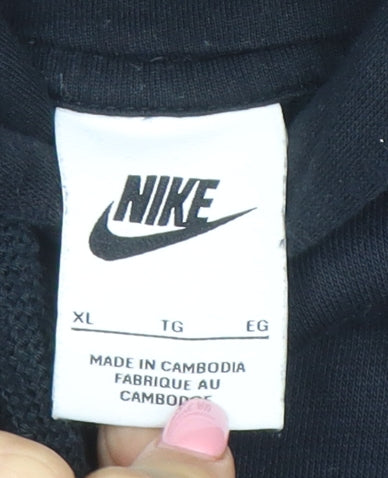 Nike Womens Black Hooded Pullover Sweatshirt XL Logo Tape Detail