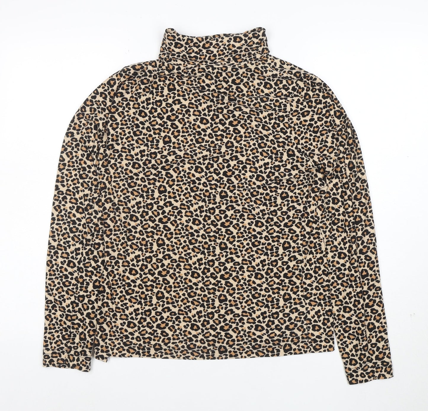 Peble Bay Women's Beige Leopard Print Roll Neck Long Sleeve Top Size M