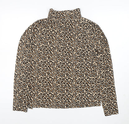 Peble Bay Women's Beige Leopard Print Roll Neck Long Sleeve Top Size M