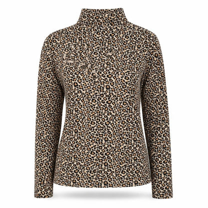 Peble Bay Women's Beige Leopard Print Roll Neck Long Sleeve Top Size M