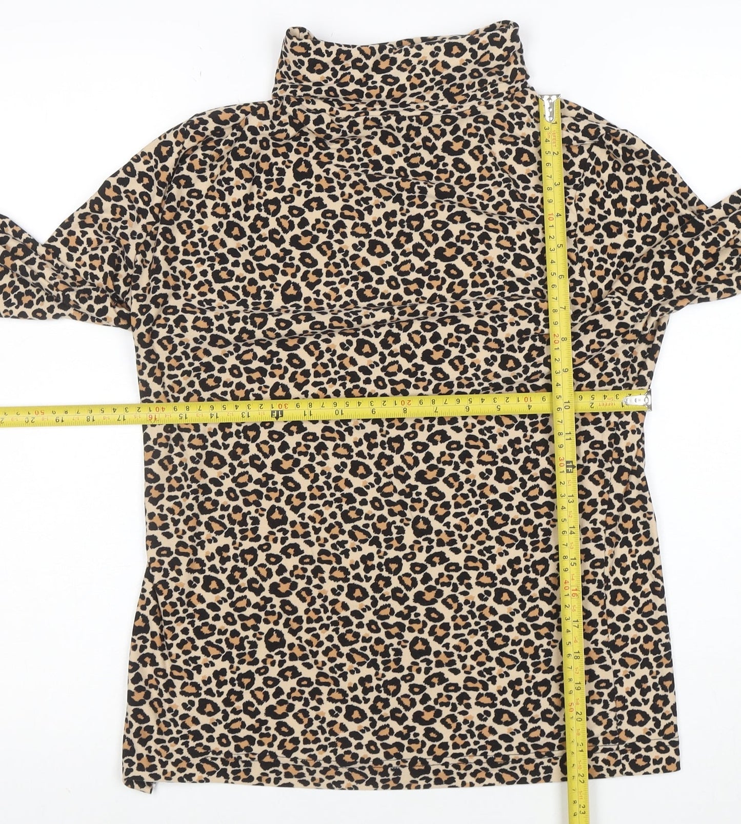 Peble Bay Women's Beige Leopard Print Roll Neck Long Sleeve Top Size M
