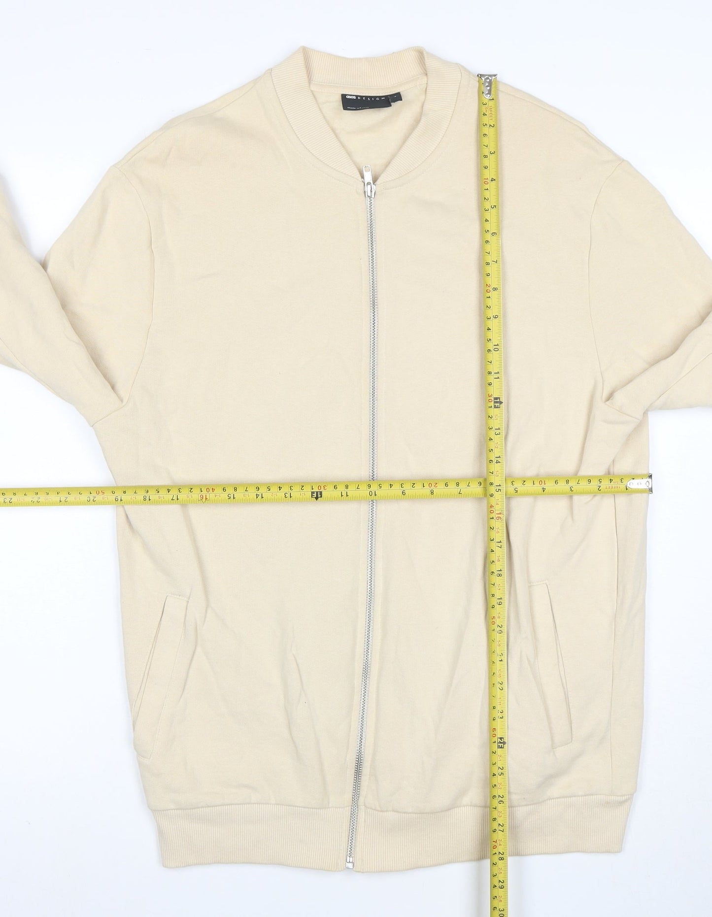 ASOS Men's Beige Full Zip Cotton Sweatshirt M Regular Fit
