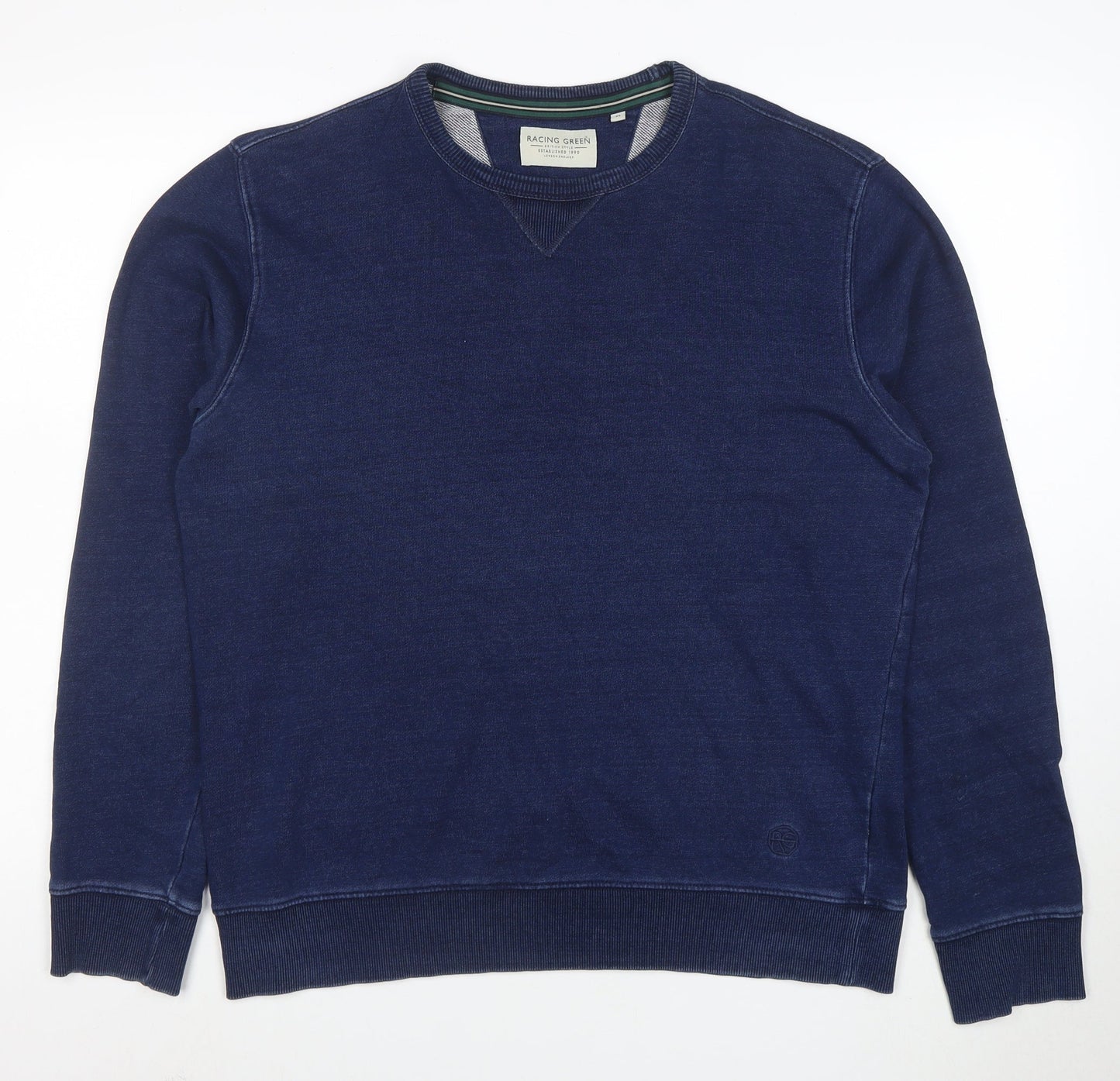 Racing Green Men's Blue Cotton Crew Neck Pullover Sweatshirt M