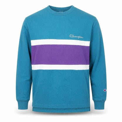 Champion Men's Blue Striped Retro Pullover Sweatshirt Size S