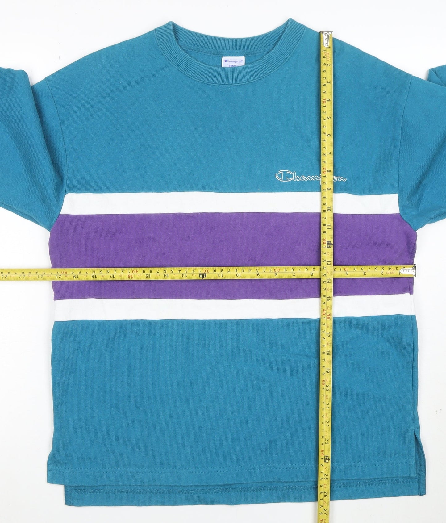 Champion Men's Blue Striped Retro Pullover Sweatshirt Size S