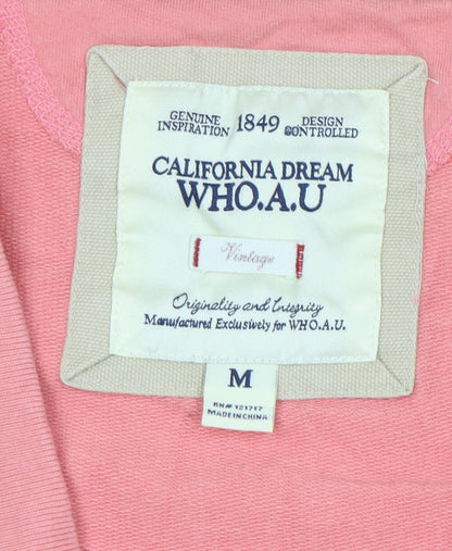 WHO.A.U Women Pink Cotton Short Sleeve Hooded Pullover M