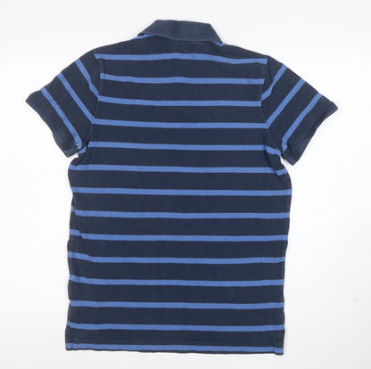 Abercrombie & Fitch Men's Blue Striped Cotton Polo Shirt Size L