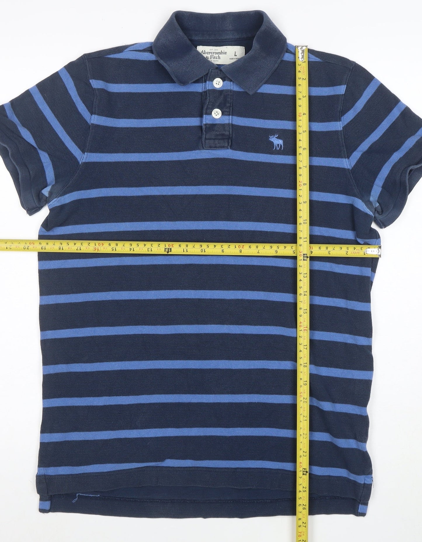 Abercrombie & Fitch Men's Blue Striped Cotton Polo Shirt Size L
