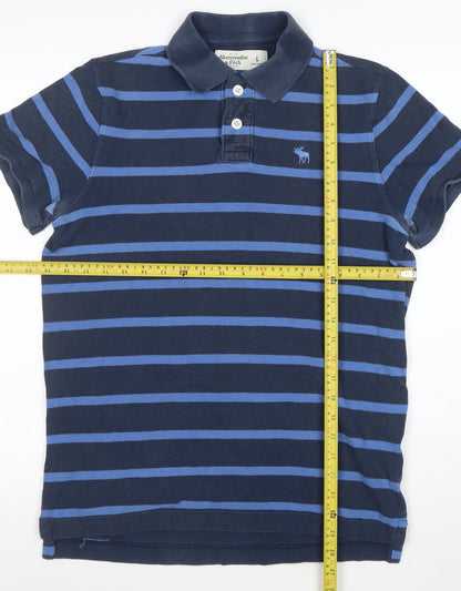 Abercrombie & Fitch Men's Blue Striped Cotton Polo Shirt Size L