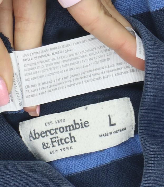 Abercrombie & Fitch Men's Blue Striped Cotton Polo Shirt Size L