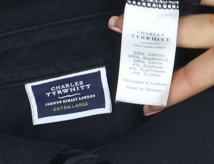 Charles Tyrwhitt Men's Black Polo Shirt XL Regular Fit Cotton Stretch