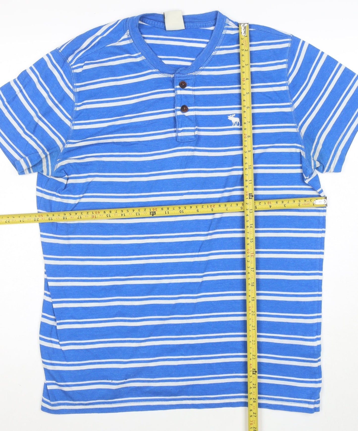 Abercrombie & Fitch Men's Blue Striped Henley T-Shirt Size L