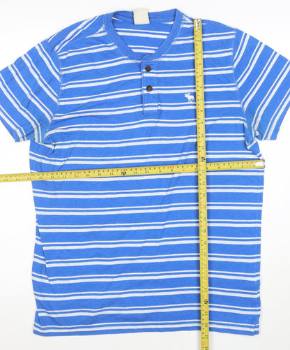 Abercrombie & Fitch Men's Blue Striped Henley T-Shirt Size L