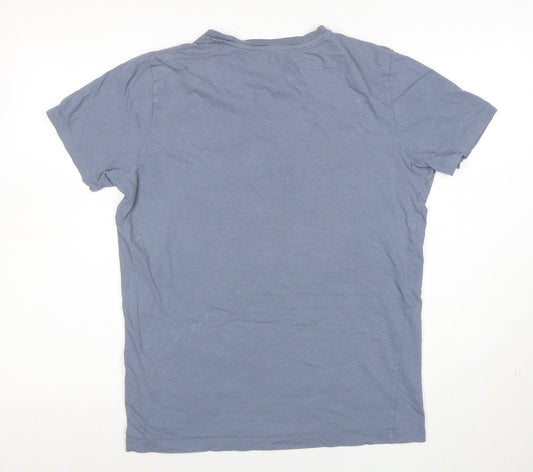 Jack & Jones Men's Blue Graphic Print Crew Neck Cotton T-Shirt Size M