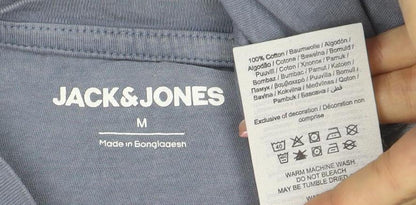 Jack & Jones Men's Blue Graphic Print Crew Neck Cotton T-Shirt Size M