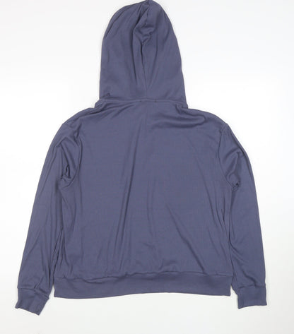 Oasis Womens Blue Ribbed Hooded Pullover Sweatshirt Size M